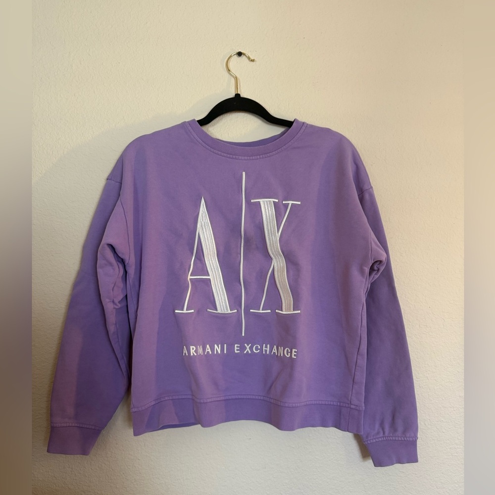 Armani Exchange Purple Crew Neck Sweater with Logo Design